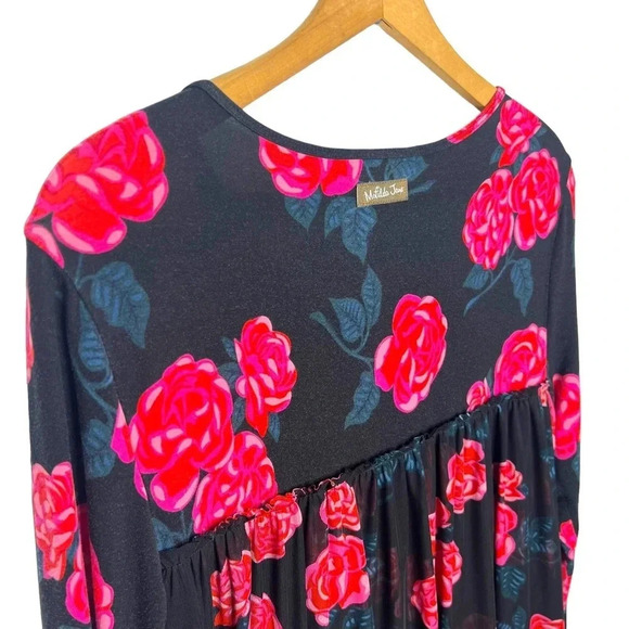 MATILDA JANE Winter Blooms Babydoll Layered Long Sleeve Tunic Blouse - Picture 6 of 11